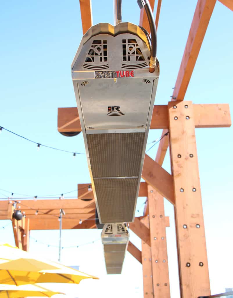 The EvenTUBE hanging outdoor patio heater available at American Gas Lamp Works 