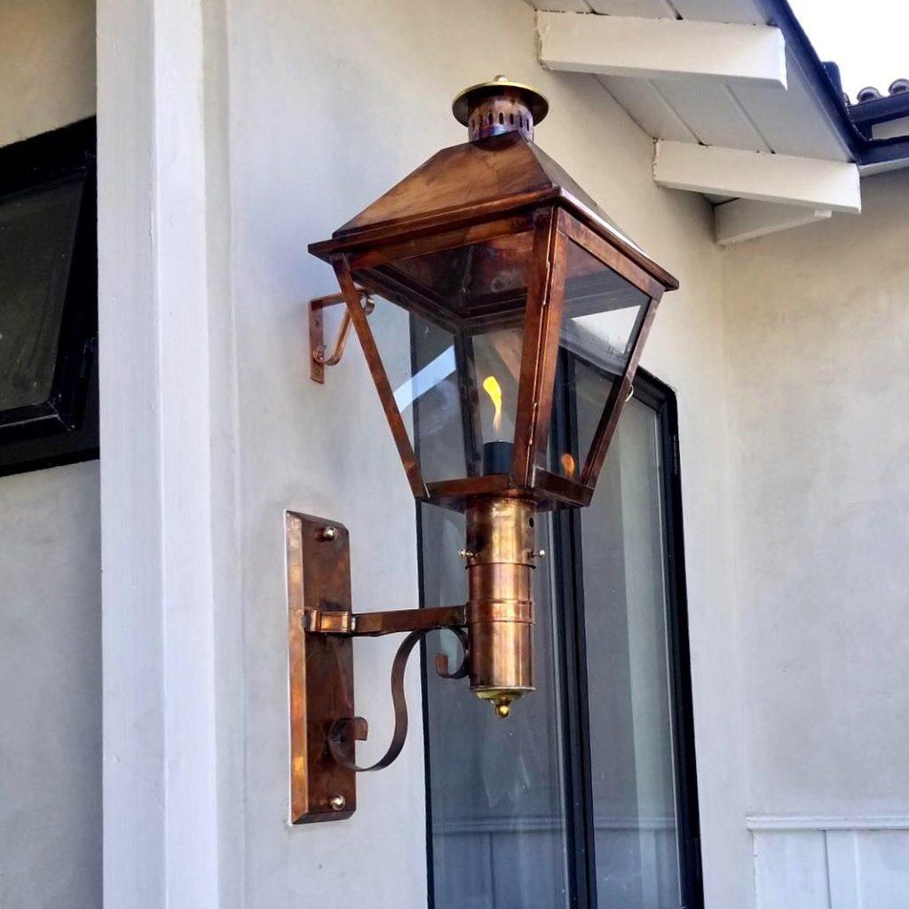 Copper Gas Lamp on Outdoor Exterior of House